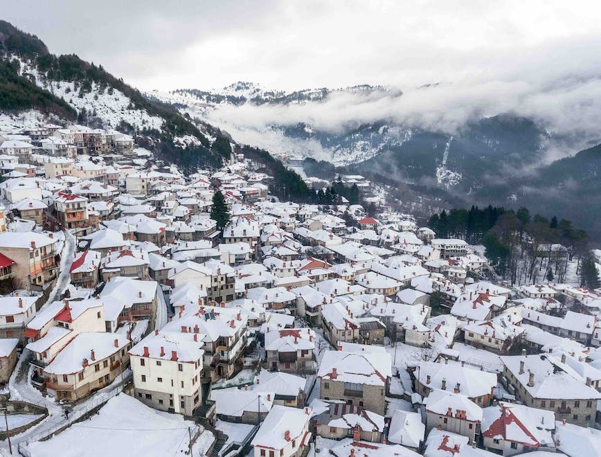 forest,city,epirus,metsovo,tourism,winter,cold,holiday,house,building,beautiful,mountain,view,greece,white,homes,season,vacation,village,europe,snowy,architecture,snowing background,greek,sky,nature,recreation,relaxation,tree,christmas,drone,afternoon,mediterranean,outdoor,anilio,blue,background,giannena,snow,ioannina,travel,landscape nature outdoors building cityscape urban countryside rural village person scenery