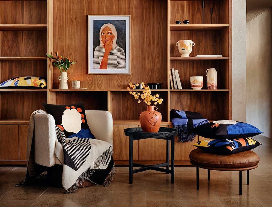 furniture living room room indoors shelf interior design bookcase wood